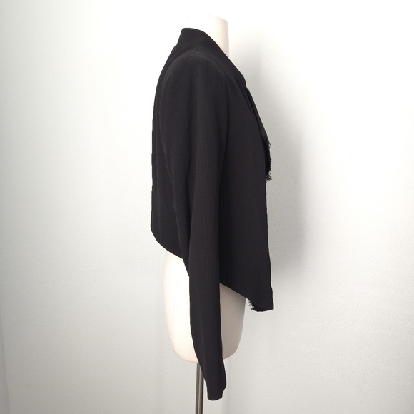 Anthropologie Elevenses Black Lace Trim High-Low Open-Front Cropped Jacket - Picture 3 of 7